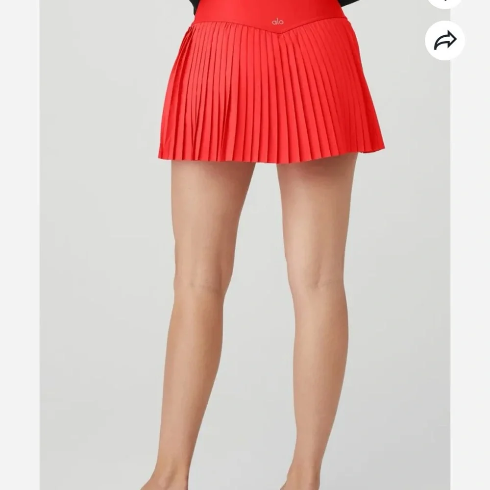 ALO Yoga Red Pleated Mini Skater Skirt